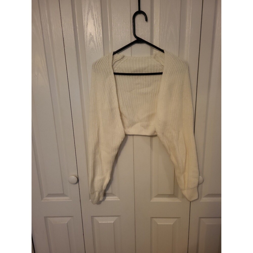 Women's White Knit Cropped Sweater Cardigan